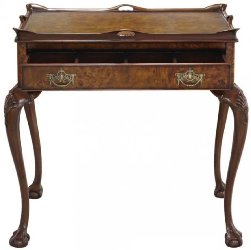 Casa Padrino Luxus Jugendstil Beistelltisch mit Schublade und abnehmbarem Tablett Braun 78 x 57 x H. 78 cm - Eleganter Teetisch - Barock & Jugendstil Wohnzimmer Möbel - Luxus Qualität