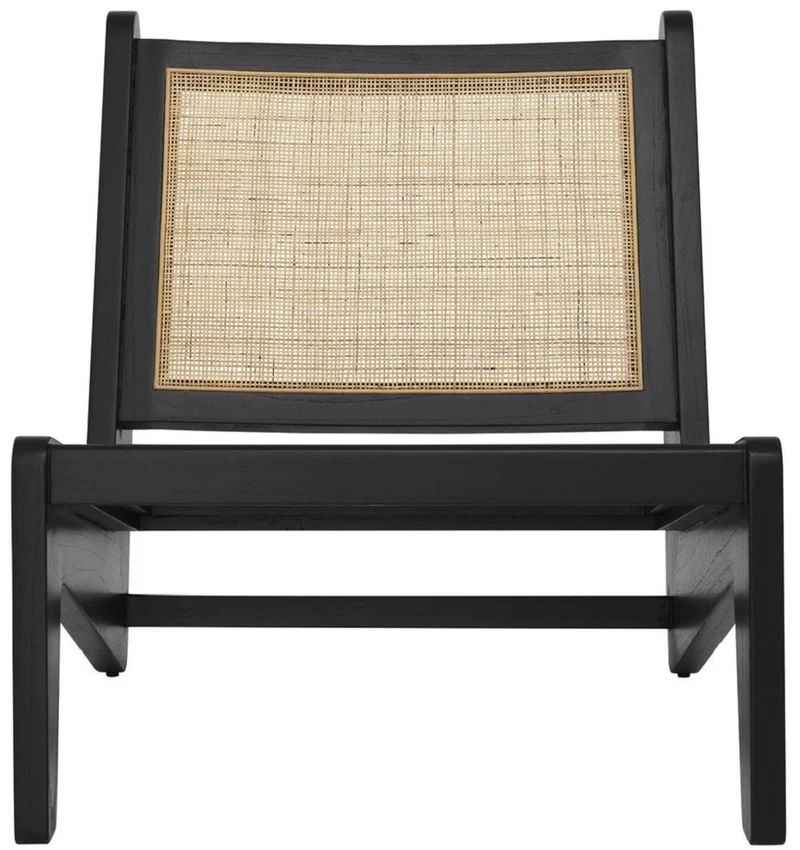 Casa Padrino Designer Wohnzimmer Sessel Schwarz / Naturfarben 75 x 89 x H. 77,5 cm - Massivholz Sessel mit handgewebtem Rattangeflecht - Luxus Möbel
