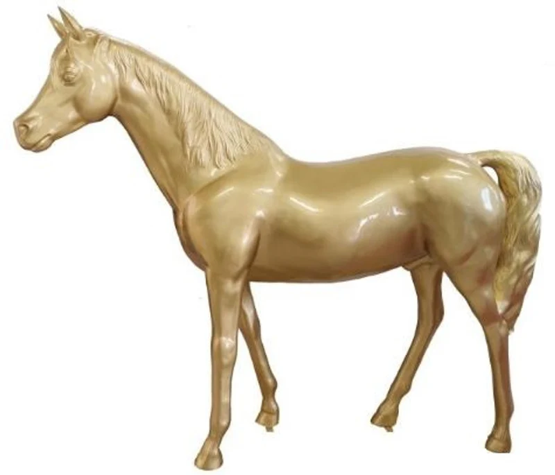 Casa Padrino Designer Dekofigur Pferd Gold 220 x H. 190 cm - Riesige Wetterbeständige Deko Skulptur - Gartendeko Tierfigur