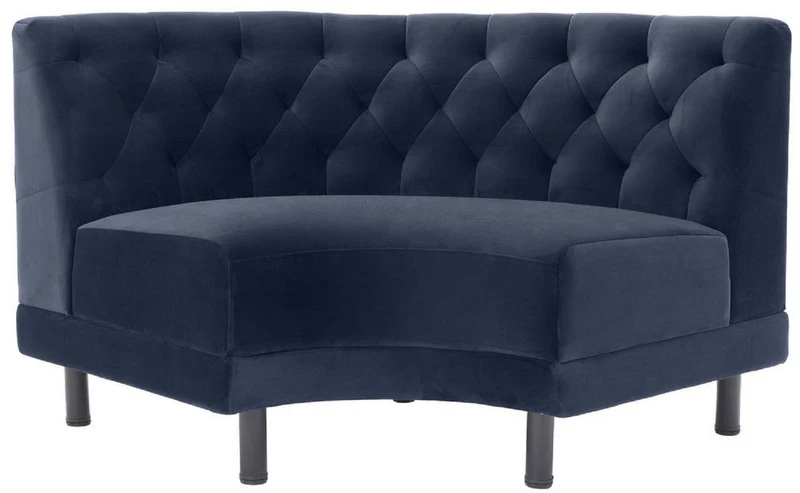 Casa Padrino Luxus Chesterfield Samt Couch Mitternachtsblau / Schwarz 114 x 75 x H. 85 cm - Gebogenes & Erweiterbares Wohnzimmer Sofa - Luxus Kollektion
