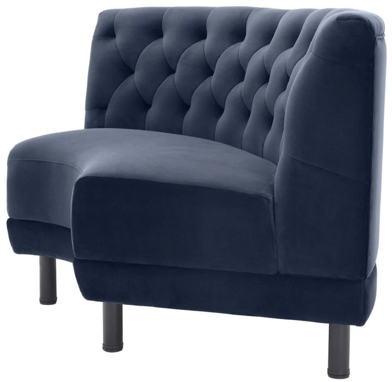 Casa Padrino Luxus Chesterfield Samt Couch Mitternachtsblau / Schwarz 114 x 75 x H. 85 cm - Gebogenes & Erweiterbares Wohnzimmer Sofa - Luxus Kollektion