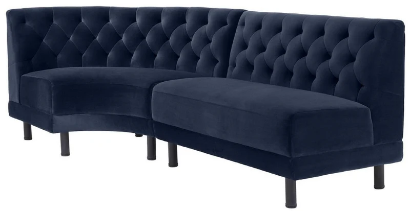 Casa Padrino Luxus Chesterfield Samt Couch Mitternachtsblau / Schwarz 114 x 75 x H. 85 cm - Gebogenes & Erweiterbares Wohnzimmer Sofa - Luxus Kollektion