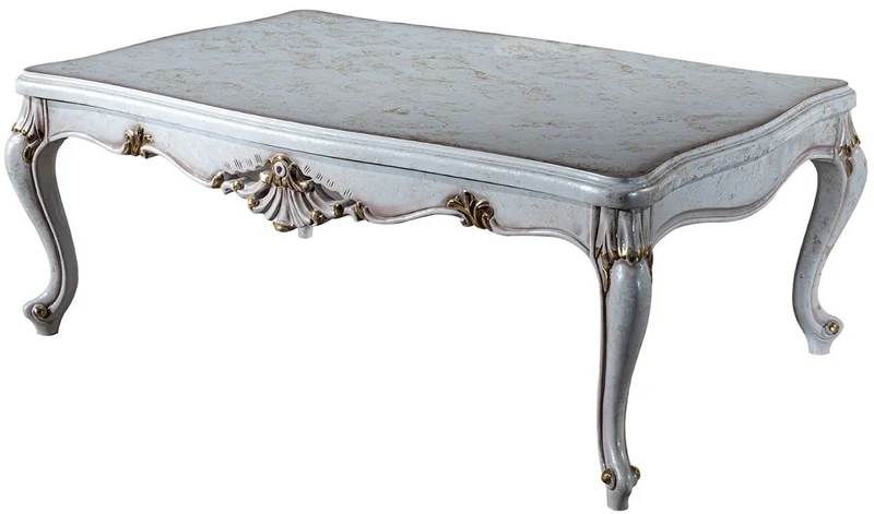 Casa Padrino Luxus Barock Couchtisch Antik Weiß / Gold 118 x 80 x H. 48 cm - Massivholz Wohnzimmertisch - Wohnzimmer Möbel im Barockstil