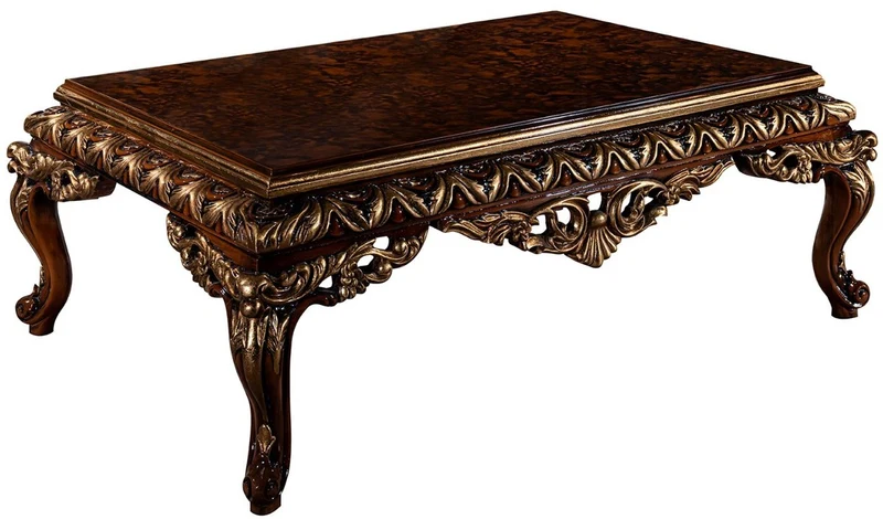 Casa Padrino Luxus Barock Couchtisch Braun / Bronze 133 x 90 x H. 48 cm - Massivholz Wohnzimmertisch mit edlen Verzierungen - Wohnzimmer Möbel im Barockstil