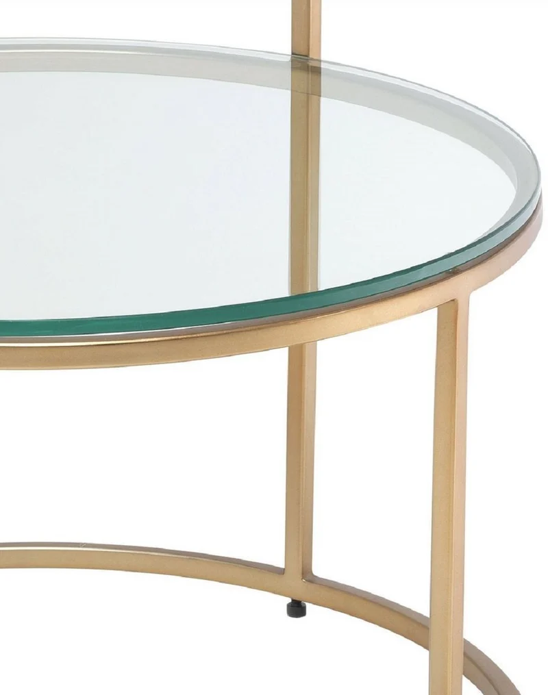 Casa Padrino Luxus Beistelltisch Messingfarben Ø 50 x H. 57 cm - Runder Edelstahl Tisch mit gehärteten Glasplatten - Luxus Qualität