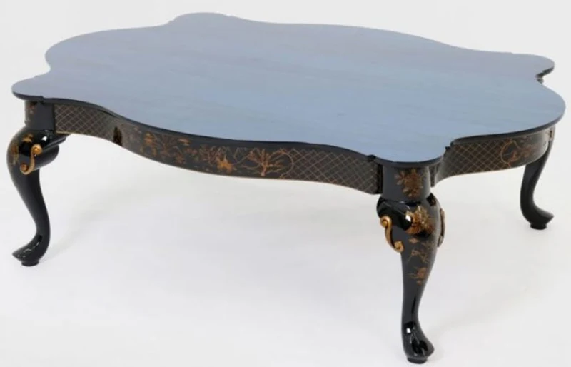 Casa Padrino Luxus Barock Couchtisch Blau / Schwarz / Bronzefarben 130 x 93 x H. 43 cm - Prunkvoller Massivholz Wohnzimmertisch - Barock Möbel