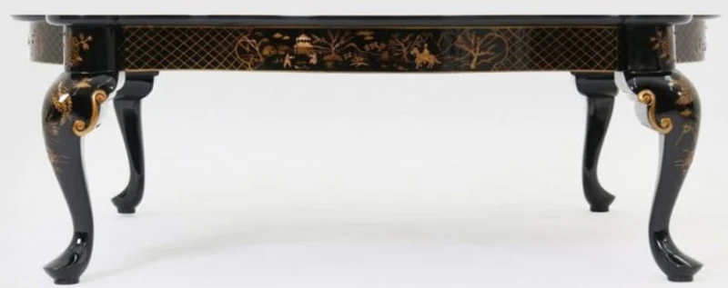 Casa Padrino Luxus Barock Couchtisch Blau / Schwarz / Bronzefarben 130 x 93 x H. 43 cm - Prunkvoller Massivholz Wohnzimmertisch - Barock Möbel