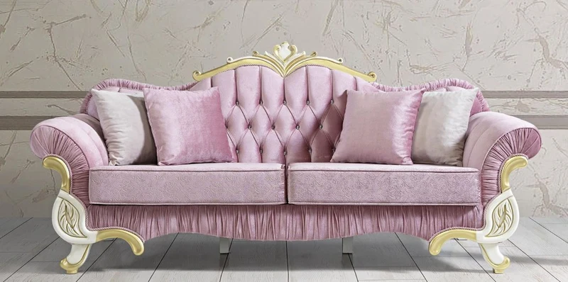 Casa Padrino Barock Wohnzimmer Sofa mit Glitzersteinen Rosa / Weiß / Gold 228 x 105 x H. 85 cm - Edel & Prunkvoll