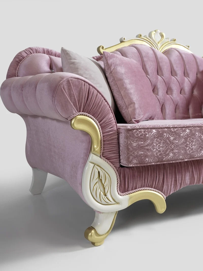 Casa Padrino Barock Wohnzimmer Sofa mit Glitzersteinen Rosa / Weiß / Gold 228 x 105 x H. 85 cm - Edel & Prunkvoll