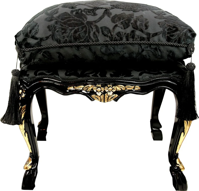 Pompöös by Casa Padrino Luxus Barock Sitzhocker mit Sitzkissen Eckig Schwarz Muster / Gold - Pompööser Barock Hocker designed by Harald Glööckler