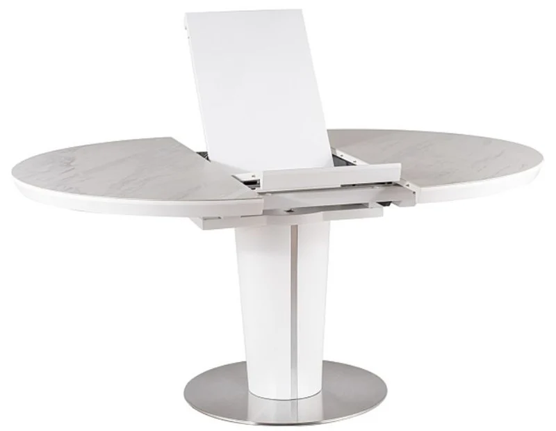 Casa Padrino Luxus Esstisch Matt Weiß / Grau / Silber 120-160 x 120 x H. 76 cm - Moderner ausziehbarer Esszimmertisch mit Keramikplatten in Marmoroptik - Küchen Möbel