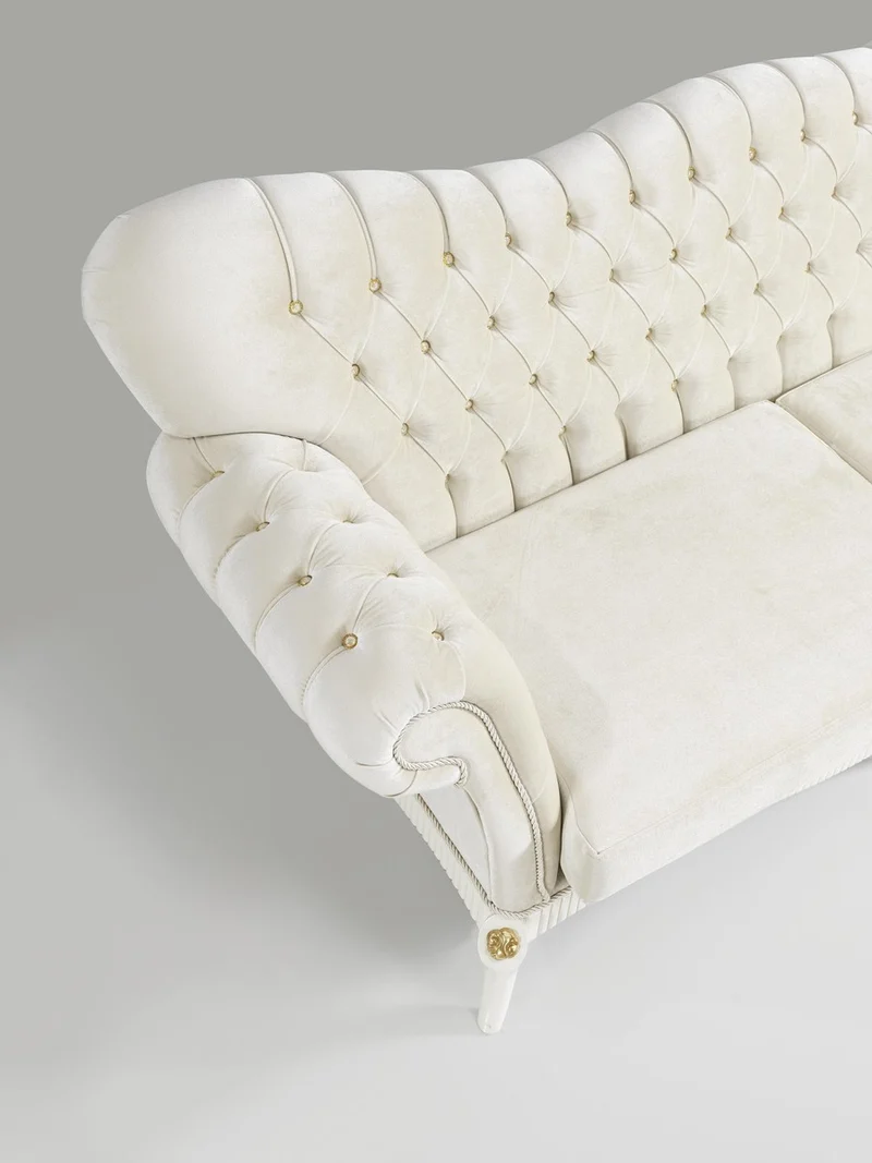Casa Padrino Barock Sofa Creme / Weiß / Gold 224 x 83 x H. 112 cm - Wohnzimmer Sofa mit Glitzersteinen - Edle Barock Möbel
