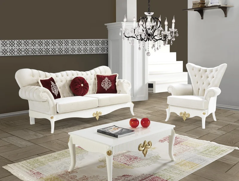 Casa Padrino Barock Sofa Creme / Weiß / Gold 224 x 83 x H. 112 cm - Wohnzimmer Sofa mit Glitzersteinen - Edle Barock Möbel