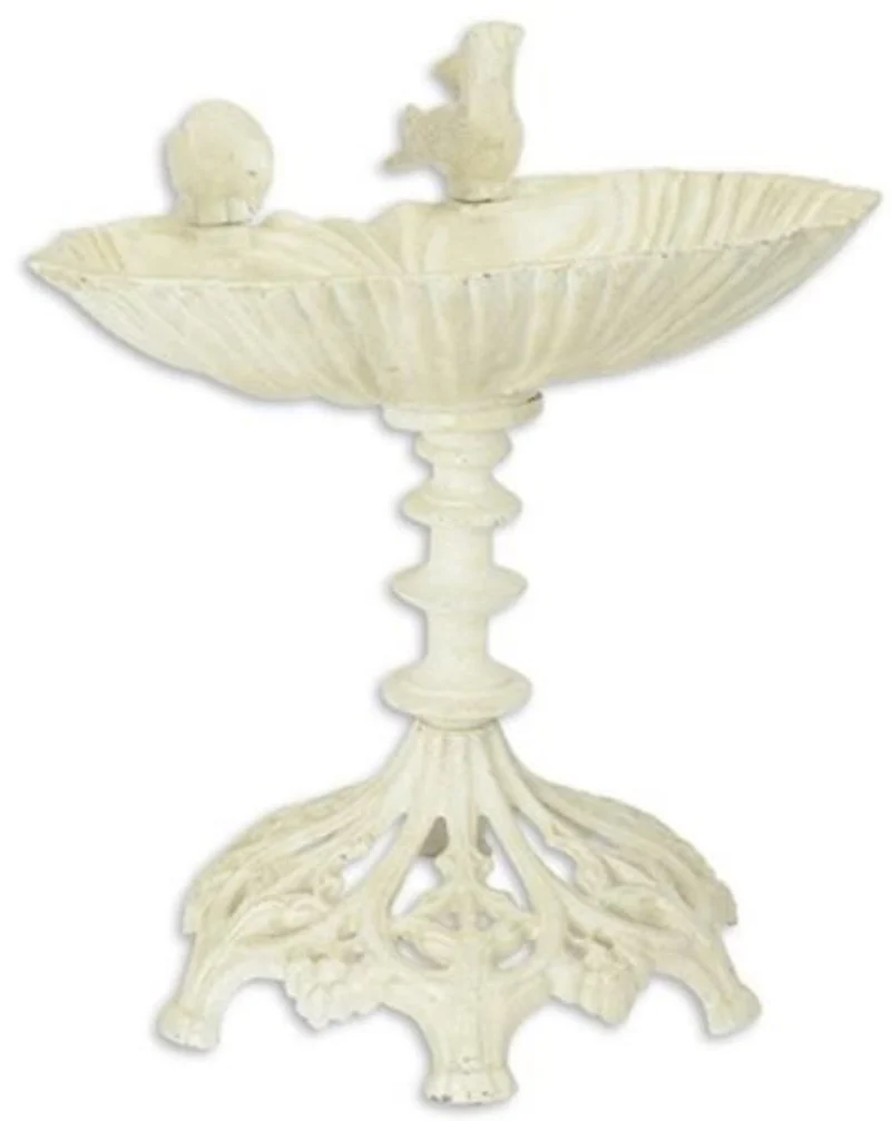 Casa Padrino Jugendstil Vogelbad mit 2 dekorativen Vögelchen Cremefarben 54 x H. 49,5 cm - Gusseisen Vogeltränke - Garten & Terrassen Deko Accessoires