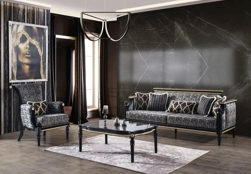 Casa Padrino Luxus Barock Sofa Grau / Schwarz / Gold 237 x 90 x H. 105 cm - Wohnzimmer Sofa mit dekorativen Kissen - Edle Barock Möbel