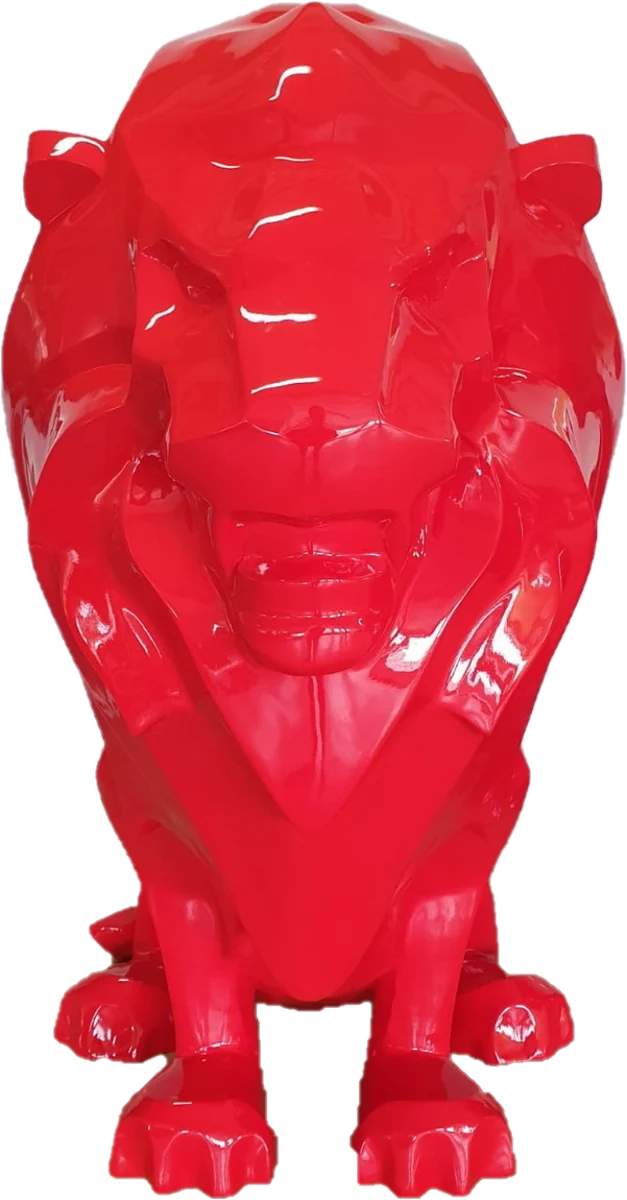 Casa Padrino Luxus Dekofigur Löwe Rot 90 x 80 x H. 170 cm - Riesige Wetterbeständige Deko Skulptur - Wohnzimmer Deko - Gartendeko Tierfigur