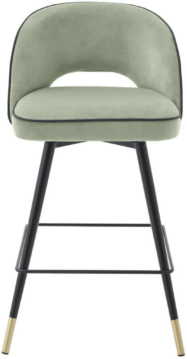 Casa Padrino Luxus Barstuhl Set Pistaziengrün / Schwarz / Messingfarben 51 x 52 x H. 92,5 cm - Barstühle mit drehbarer Sitzfläche und edlem Samtsoff - Luxus Bar Möbel