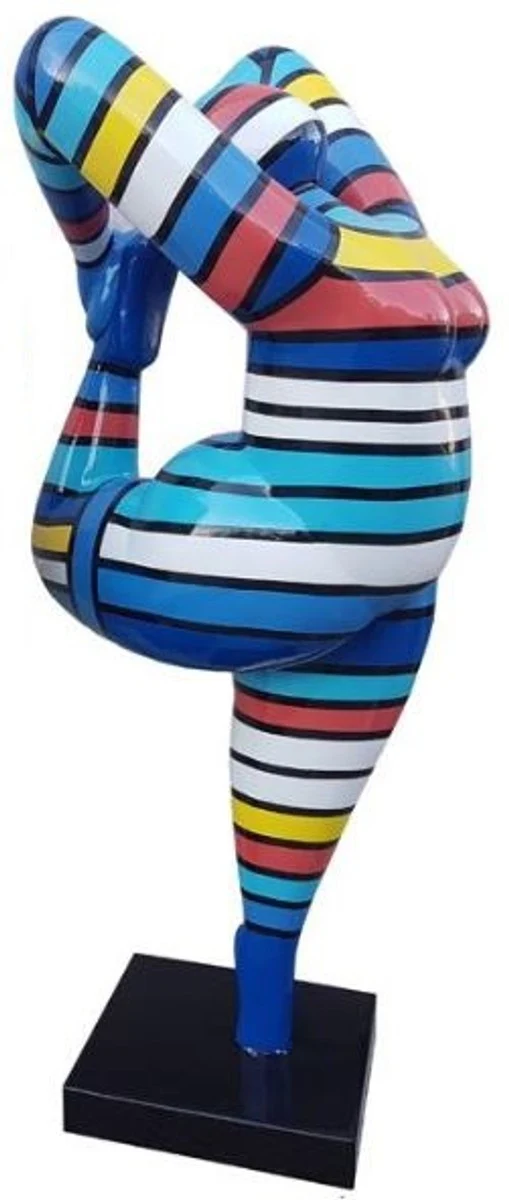 Casa Padrino Designer Deko Skulptur Akrobatische Frau Mehrfarbig Gestreift H. 141 cm - Wetterbeständige Dekofigur - Gartenfigur - Gartendeko Skulptur