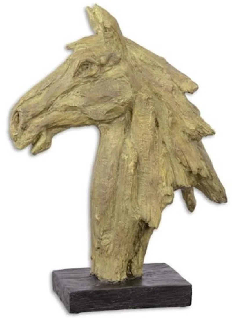 Casa Padrino Kunstharz Deko Skulptur Pferdekopf Beige / Schwarz 16 x 37,1 x H. 49,6 cm - Dekofigur - Schreibtisch Deko