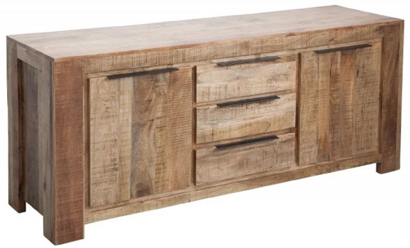 Casa Padrino Landhausstil Sideboard Naturfarben 175 x 50 x H. 76 cm - Massivholz Schrank mit 2 Türen und 3 Schubladen - Wohnzimmer Möbel