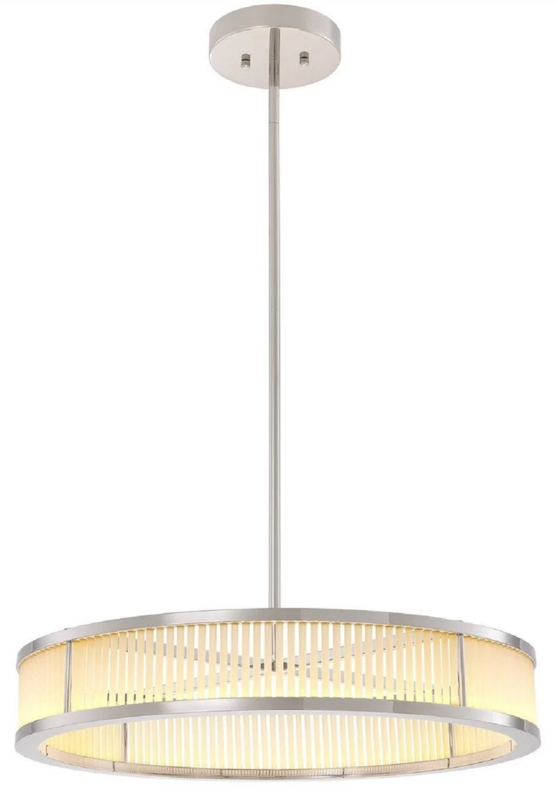 Casa Padrino Luxus LED Kronleuchter Silber / Weiß Ø 70 x H. 15 cm - Moderner runder dimmbarer Kronleuchter - Luxus Qualität