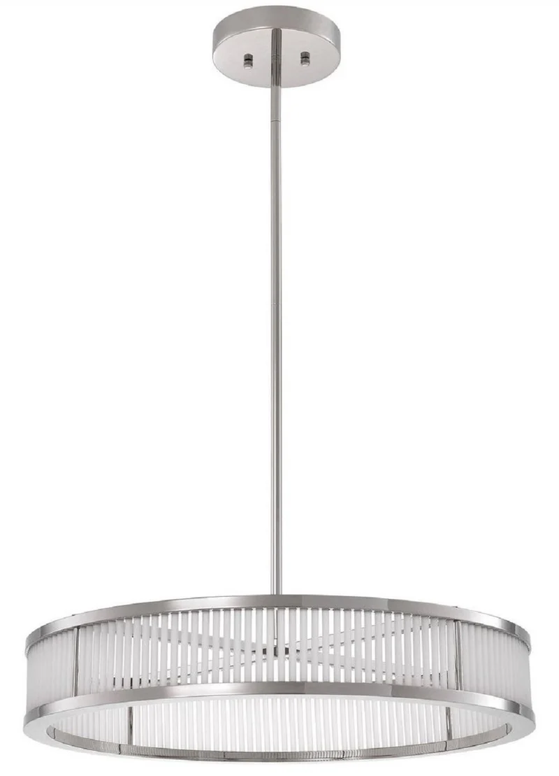 Casa Padrino Luxus LED Kronleuchter Silber / Weiß Ø 70 x H. 15 cm - Moderner runder dimmbarer Kronleuchter - Luxus Qualität