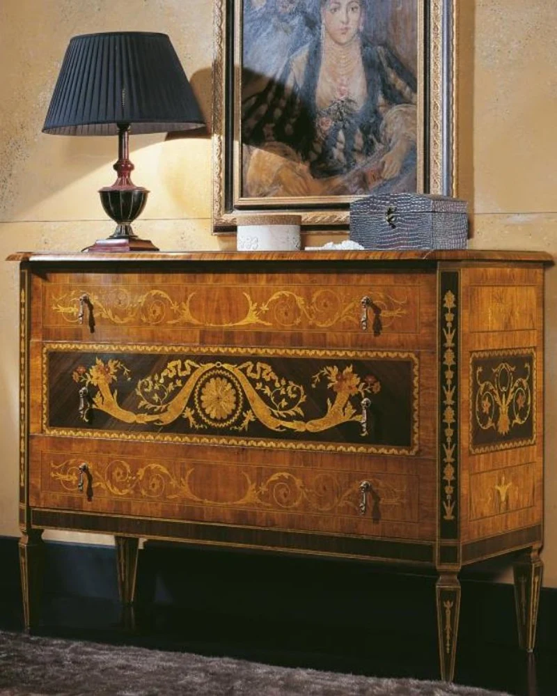 Casa Padrino Luxus Barock Kommode mit 3 Schubladen Hellbraun / Schwarz / Gold 125 x 50 x H. 96 cm - Luxus Qualität - Edle Barock Wohnzimmer Möbel