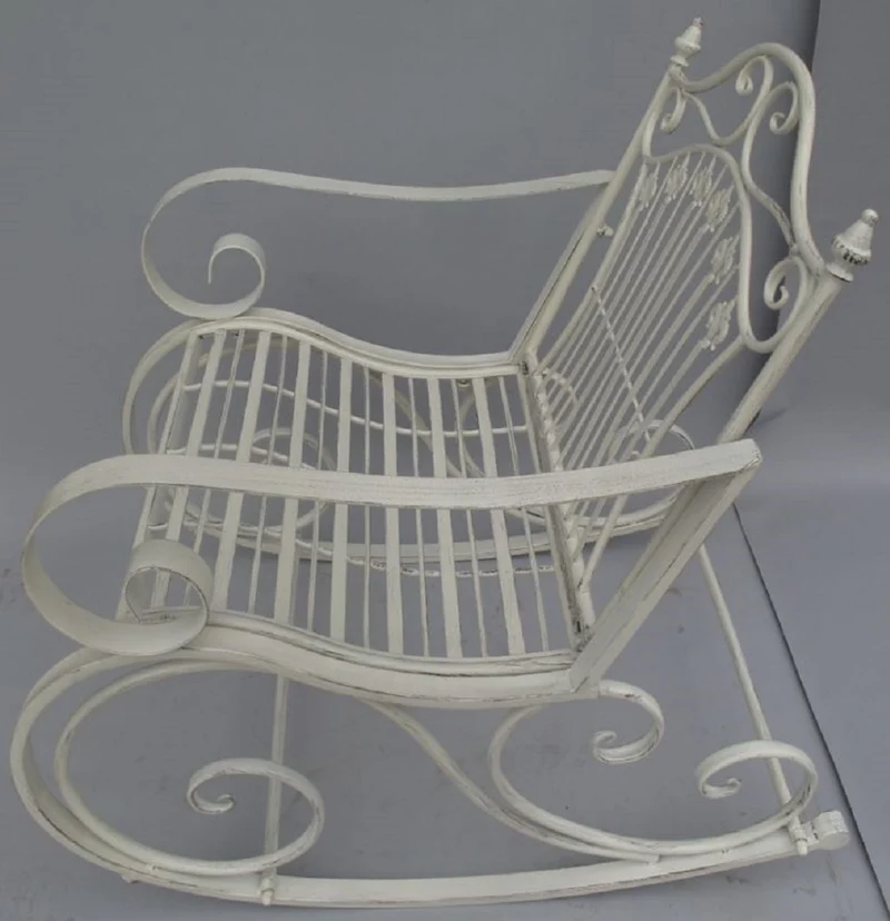 Casa Padrino Jugendstil Metall Schaukelstuhl rustikal Weiß 65 x 90 x H. 90 cm - Nostalgische Garten & Terrassen Möbel