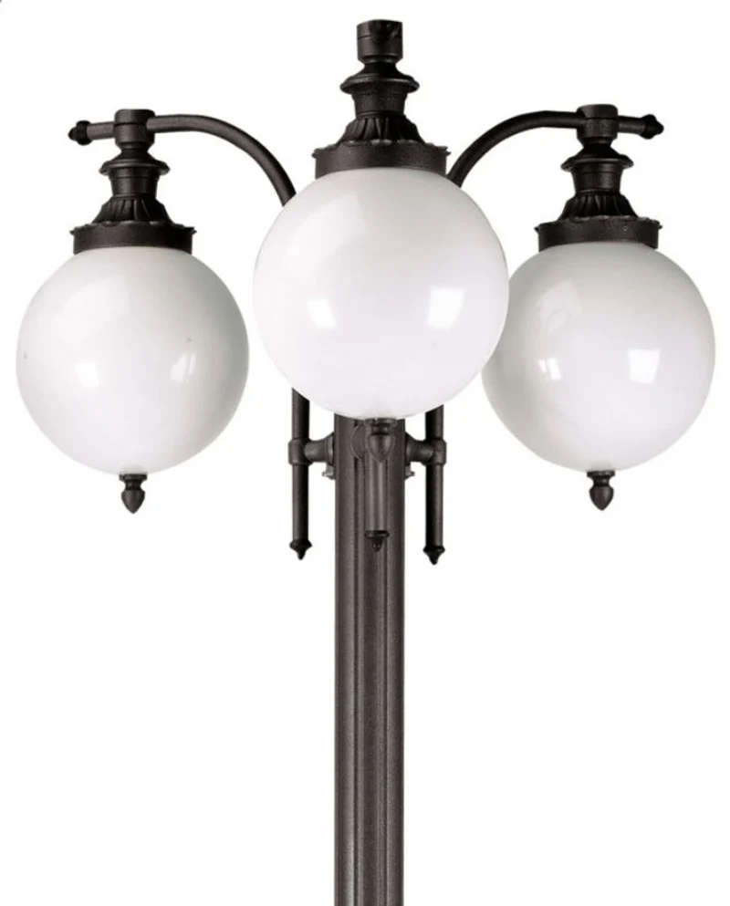 Casa Padrino Jugendstil Gartenlaterne Anthrazit / Weiß 80 x 80 x H. 238 cm - Elegante Außenstehleuchte aus hochwertigem Aluminium und kugelförmigen Acryl Lampenschirmen - Garten Deko Accessoires