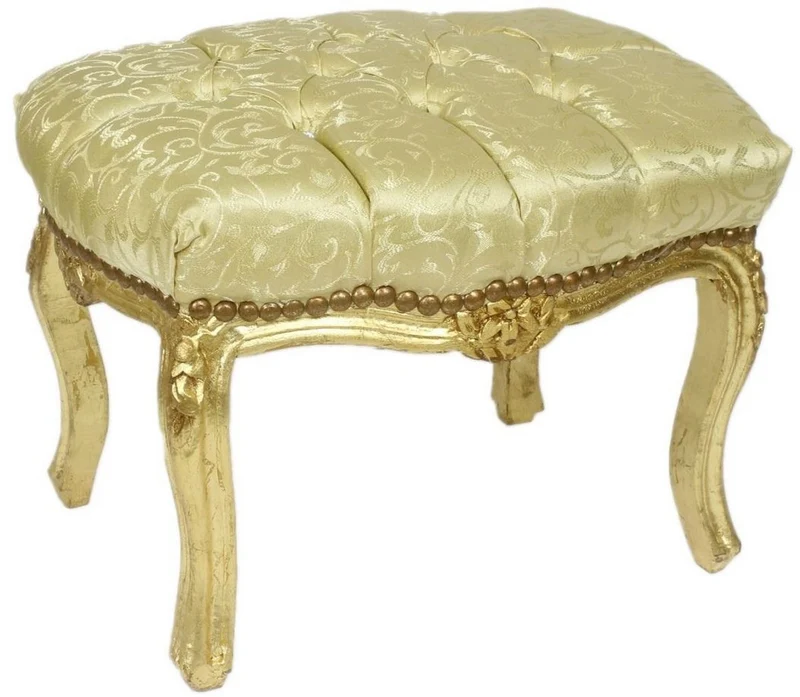 Casa Padrino Barock Fußhocker Gold Muster / Gold 50 x 40 x H. 35 cm - Handgefertigter Barock Hocker mit Glitzersteinen - Barockstil Möbel