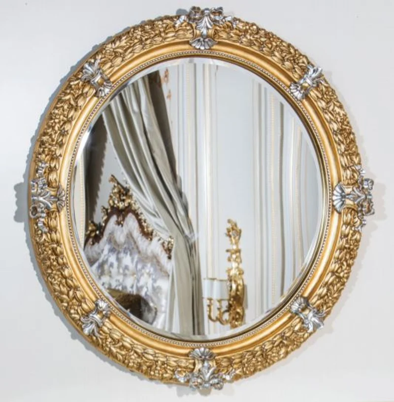 Casa Padrino Luxus Barock Spiegel Gold / Silber Ø 103 cm - Prunkvoller handgeschnitzter Wandspiegel im Barockstil - Luxus Qualität - Made in Italy