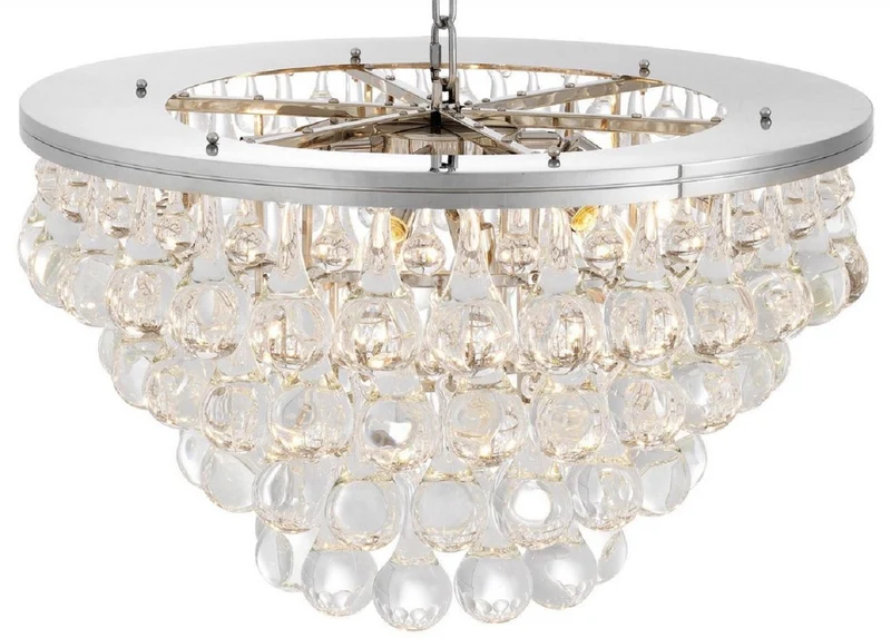 Casa Padrino Luxus Glas Kronleuchter Silber Ø 65 x H. 41 cm - Edler Wohnzimmer Kronleuchter - Luxus Qualität
