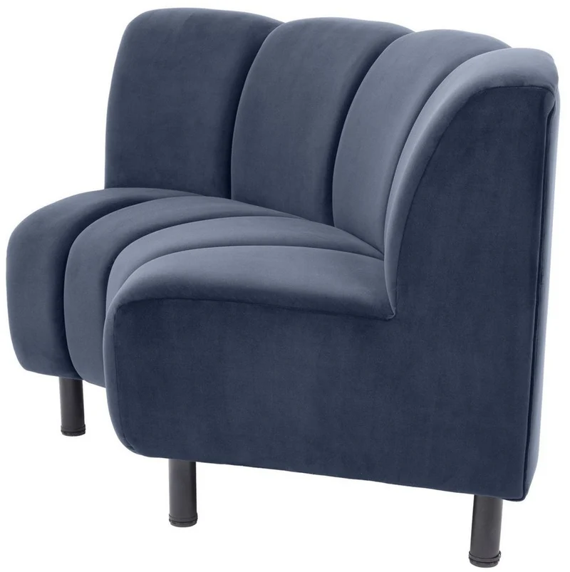 Casa Padrino Luxus Samt Couch Mitternachtsblau / Schwarz 114 x 75 x H. 87 cm - Gebogenes & Erweiterbares Wohnzimmer Sofa - Luxus Möbel