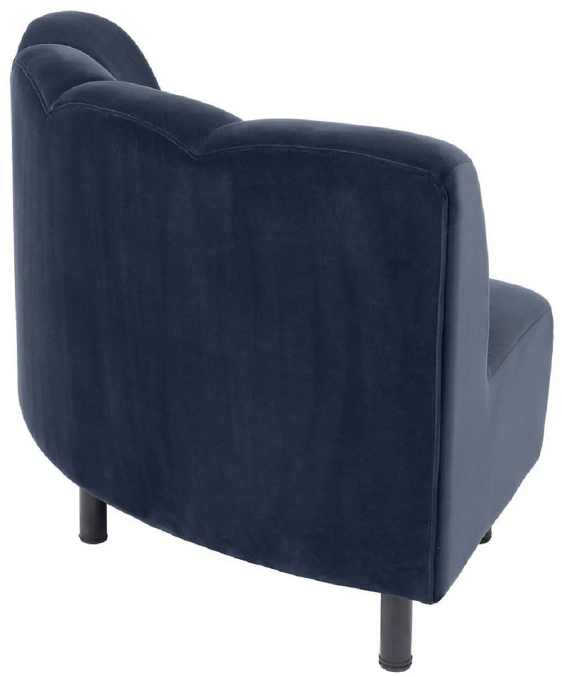 Casa Padrino Luxus Samt Couch Mitternachtsblau / Schwarz 114 x 75 x H. 87 cm - Gebogenes & Erweiterbares Wohnzimmer Sofa - Luxus Möbel
