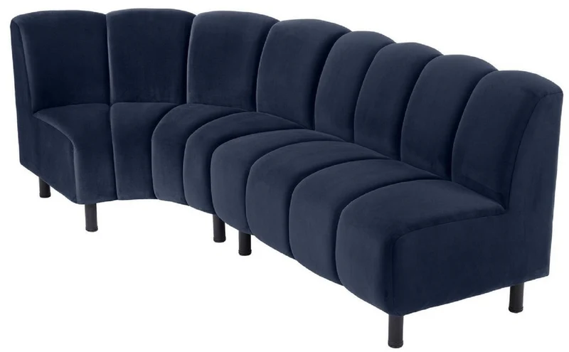 Casa Padrino Luxus Samt Couch Mitternachtsblau / Schwarz 114 x 75 x H. 87 cm - Gebogenes & Erweiterbares Wohnzimmer Sofa - Luxus Möbel