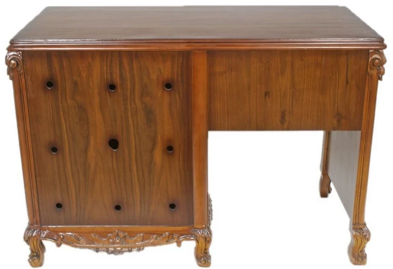 Casa Padrino Barock Schreibtisch Braun / Messingfarben 120 x 60 x H. 80 cm - Handgefertigter Massivholz Bürotisch - Büro Möbel im Barockstil