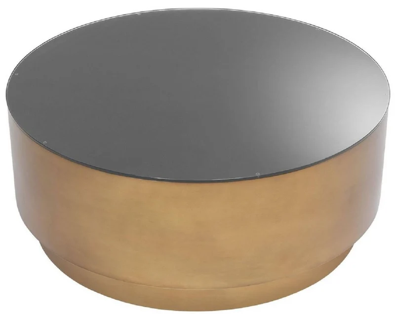 Casa Padrino Luxus Couchtisch Antik Messingfarben Ø 100 x H. 41 cm - Runder Stahl Wohnzimmertisch mit Glasplatte - Wohnzimmer Möbel - Luxus Möbel