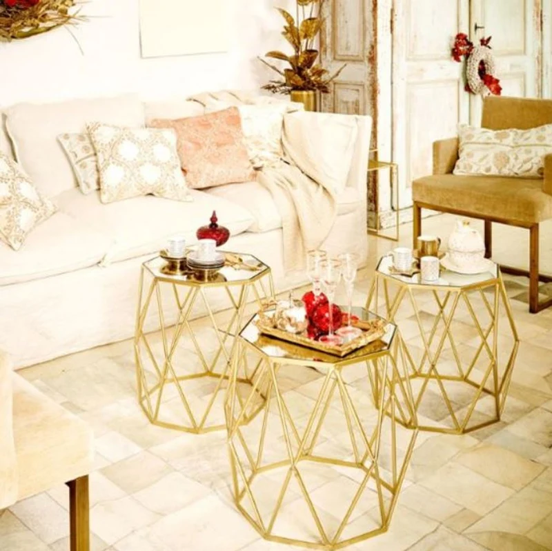 Casa Padrino Luxus Beistelltisch Set Gold - 3 Metall Tische mit Glasplatte - Wohnzimmer Möbel - Luxus Kollektion