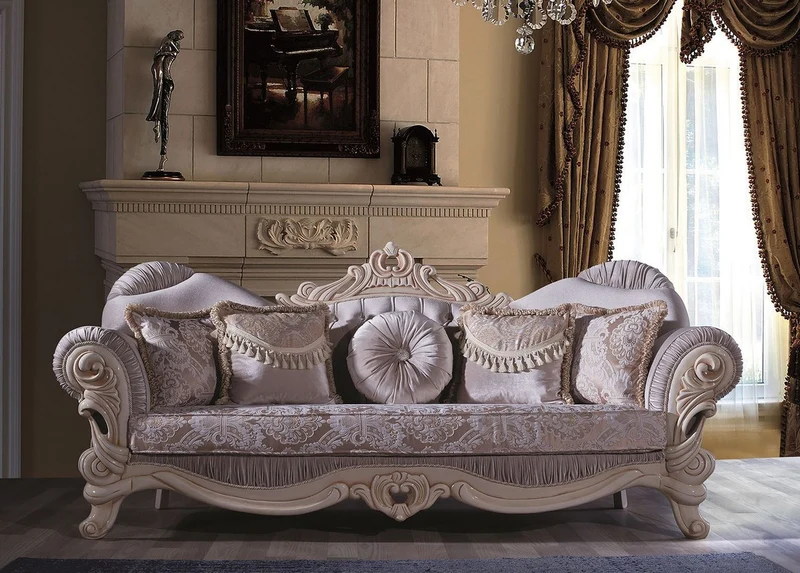 Casa Padrino Luxus Barock Wohnzimmer Sofa mit Glitzersteinen und dekorativen Kissen Flieder / Creme / Beige 230 x 85 x H. 110 cm - Edel & Prunkvoll