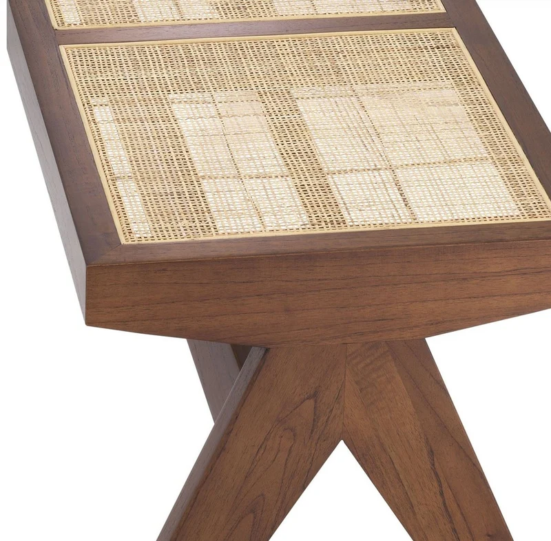 Casa Padrino Luxus Sitzbank Braun / Naturfarben 136 x 46 x H. 47 cm - Massivholz Bank mit handgewebtem Rattangeflecht - Luxus Möbel