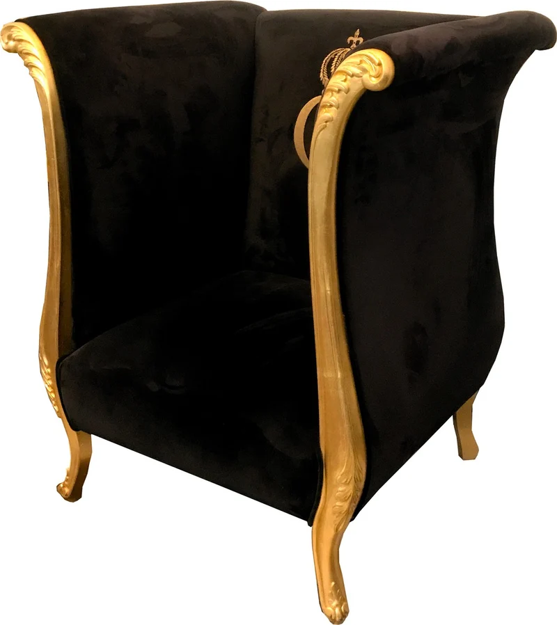 Extravaganter Pompöös by Casa Padrino Luxus Designer Sessel von Harald Glööckler Schwarz / Gold - Pompööser Barock Sessel