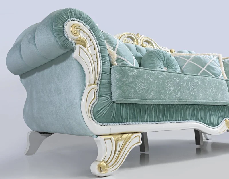 Casa Padrino Barock Wohnzimmer Sofa mit Glitzersteinen Hellgrün / Weiß / Gold 235 x 87 x H. 102 cm - Edle Wohnzimmer Möbel im Barockstil