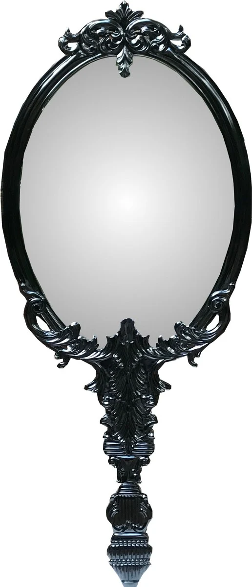 Casa Padrino Barock Wandspiegel im Handspiegel Design Schwarz 91 x 4 x H. 210 cm - Garderoben Spiegel - Wohnzimmer Spiegel - Schlafzimmer Spiegel - Barock Möbel
