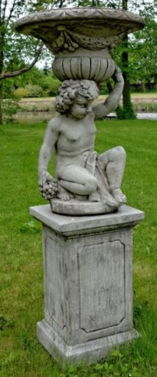 Casa Padrino Jugendstil Gartendeko Skulptur mit Blumentopf und Sockel Grau Ø 60 x H. 159 cm - Prunkvolle Garten & Terrassen Deko Accessoires