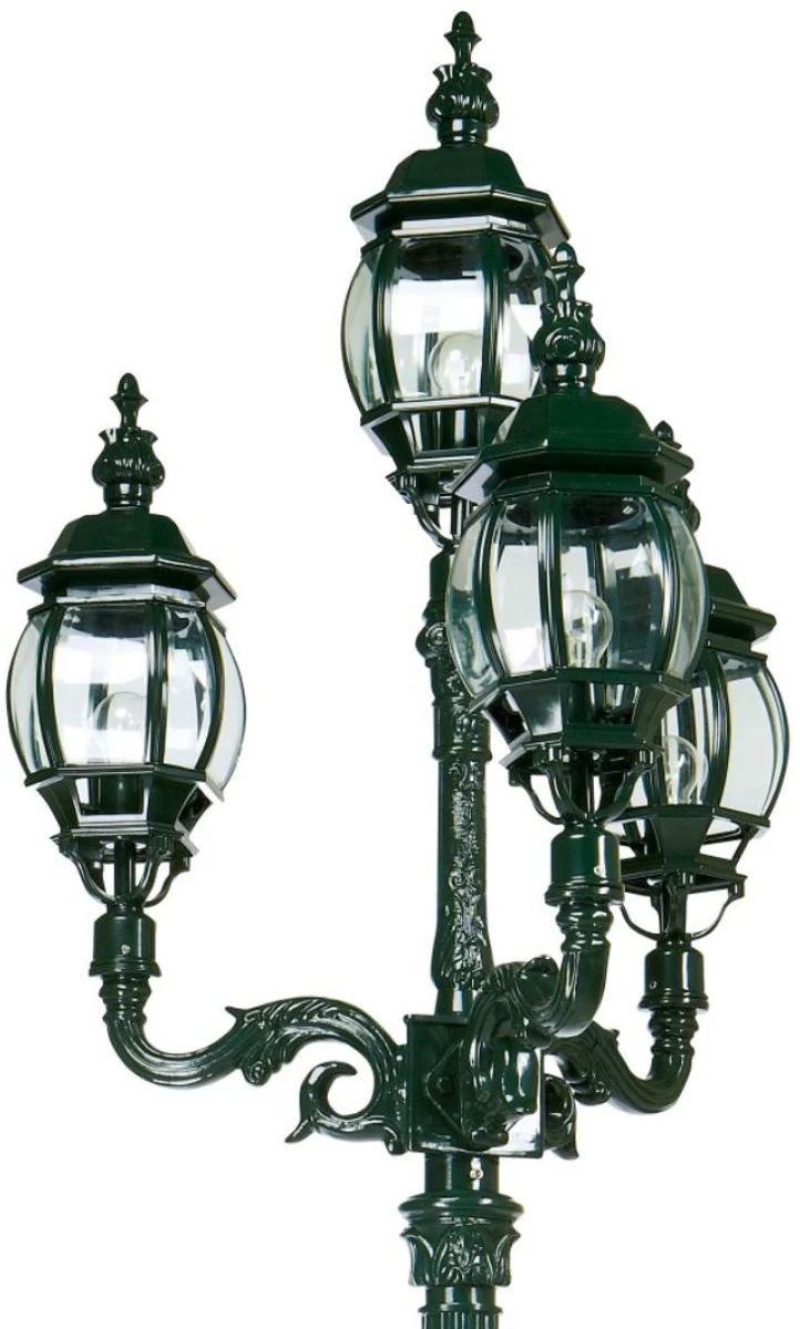 Casa Padrino Barock Gartenlaterne Grün 73 x 73 x H. 281 cm - Elegante Außenstehleuchte aus hochwertigem Aluminium und facettengeschnittenes Kristallglas - Nostalgische Gartenbeleuchtung