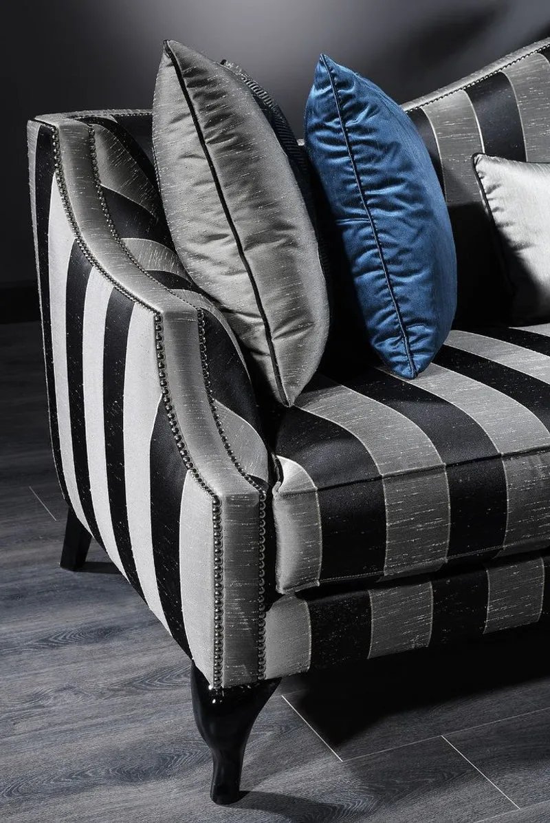 Casa Padrino Luxus Barock Sofa Silber / Schwarz 245 x 92 x H. 93 cm - Gestreiftes Wohnzimmer Sofa - Barockmöbel