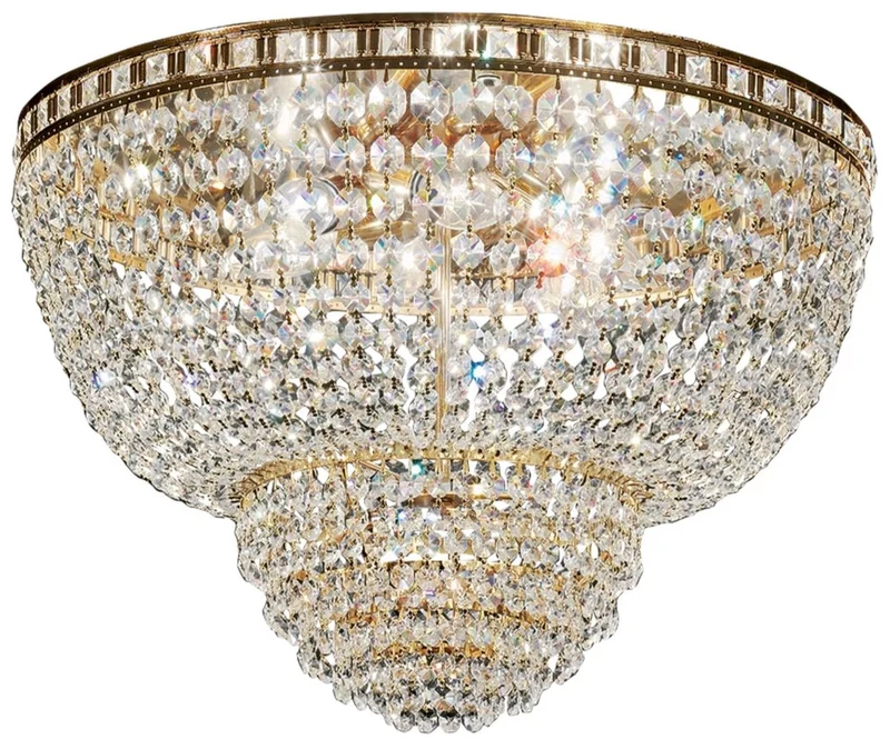 Casa Padrino Barock Deckenleuchte Messing / Gold Ø 63 x H. 35 cm - Runder Kristall Decken Kronleuchter - Barock Möbel