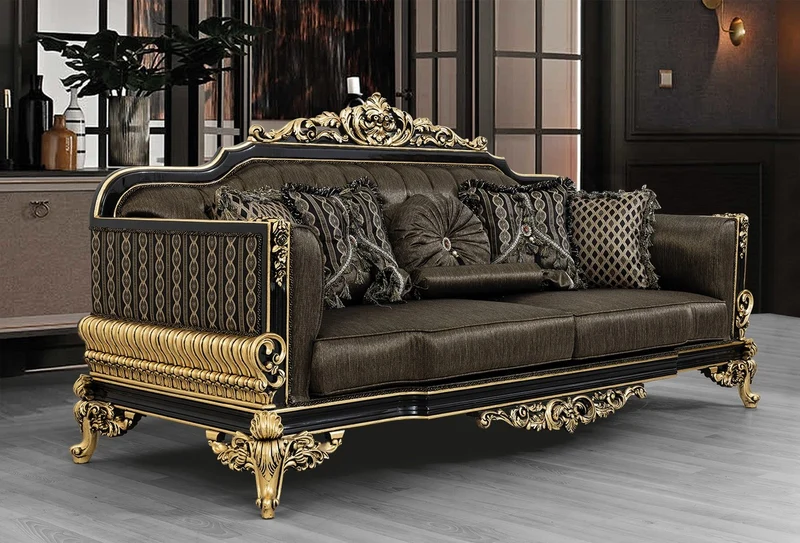 Casa Padrino Luxus Barock Wohnzimmer Sofa mit Kissen Grau / Schwarz / Gold 235 x 93 x H. 115 cm - Barock Möbel - Edel & Prunkvoll