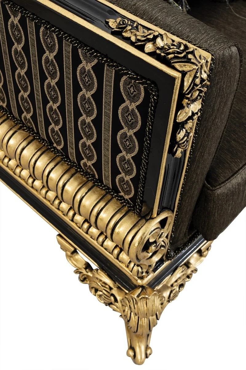 Casa Padrino Luxus Barock Wohnzimmer Sofa mit Kissen Grau / Schwarz / Gold 235 x 93 x H. 115 cm - Barock Möbel - Edel & Prunkvoll