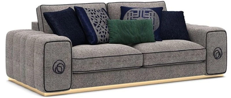 Casa Padrino Luxus Wohnzimmer Sofa Grau / Schwarz / Gold 220 x 100 x H. 65 cm - Edle Wohnzimmer Möbel - Luxus Möbel